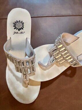 Yellow Box Rhinestone Flip Flops | Size 8 | White Bling Sandals